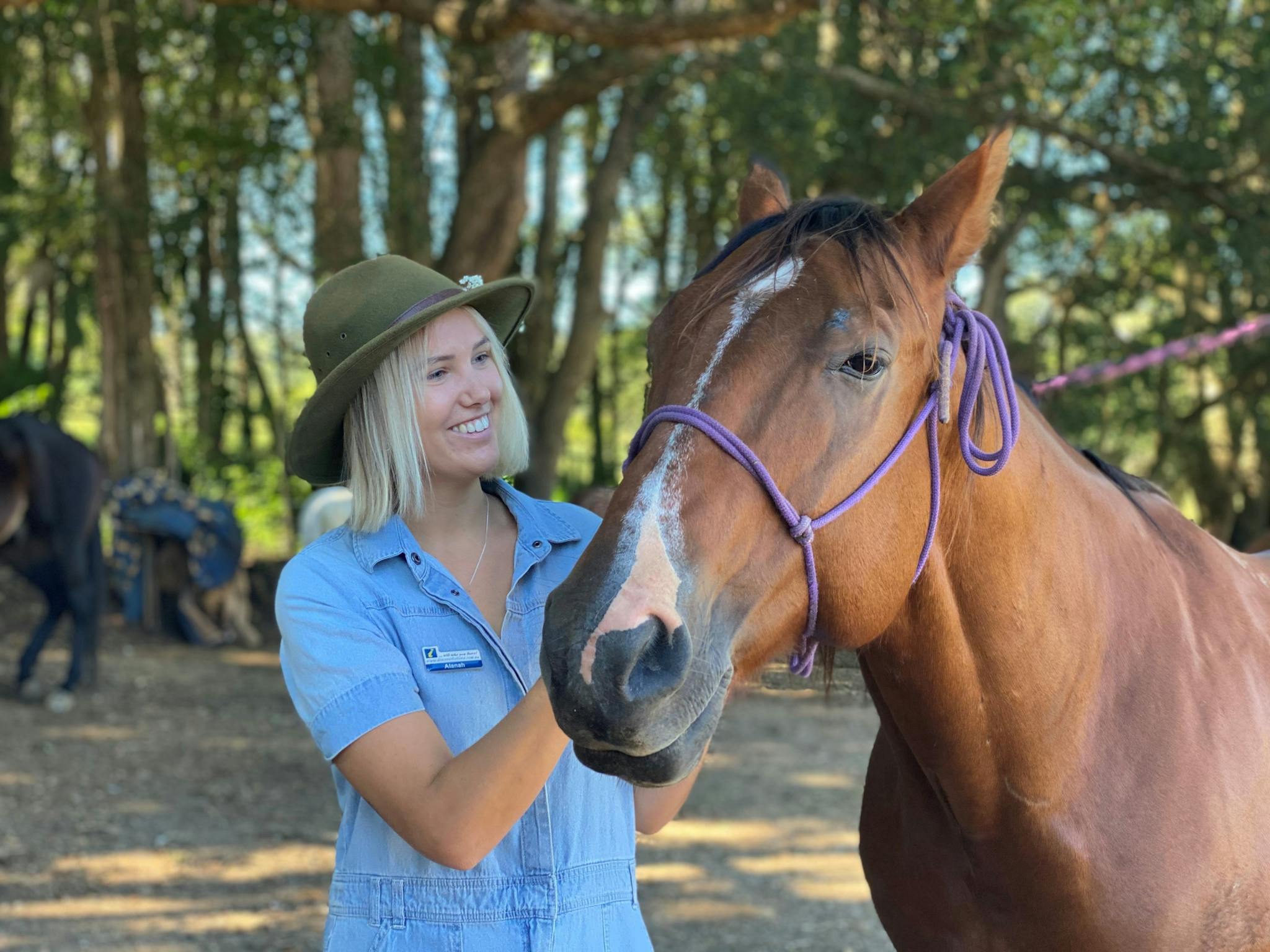 Lady patting horse