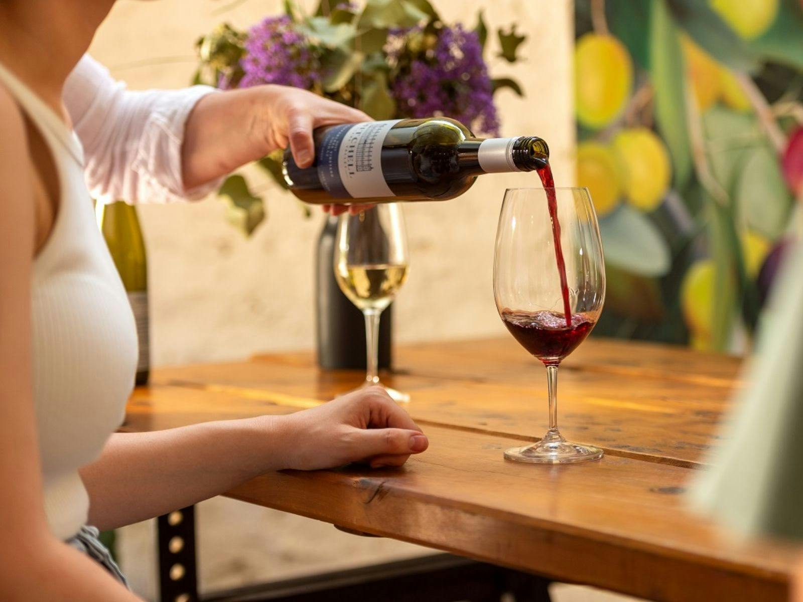 Mitchell Peppertree Vineyard Shiraz pouring in tasting room