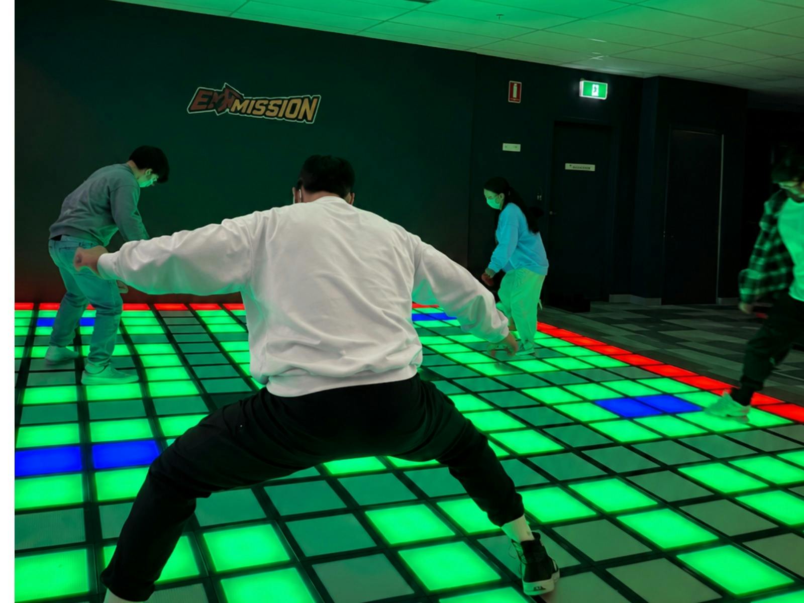 Players taking part in the Floor is Lava physical challenge