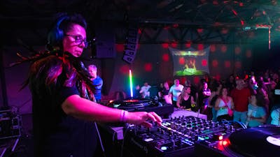 Femail DJ YAYA playing music at The VAULT