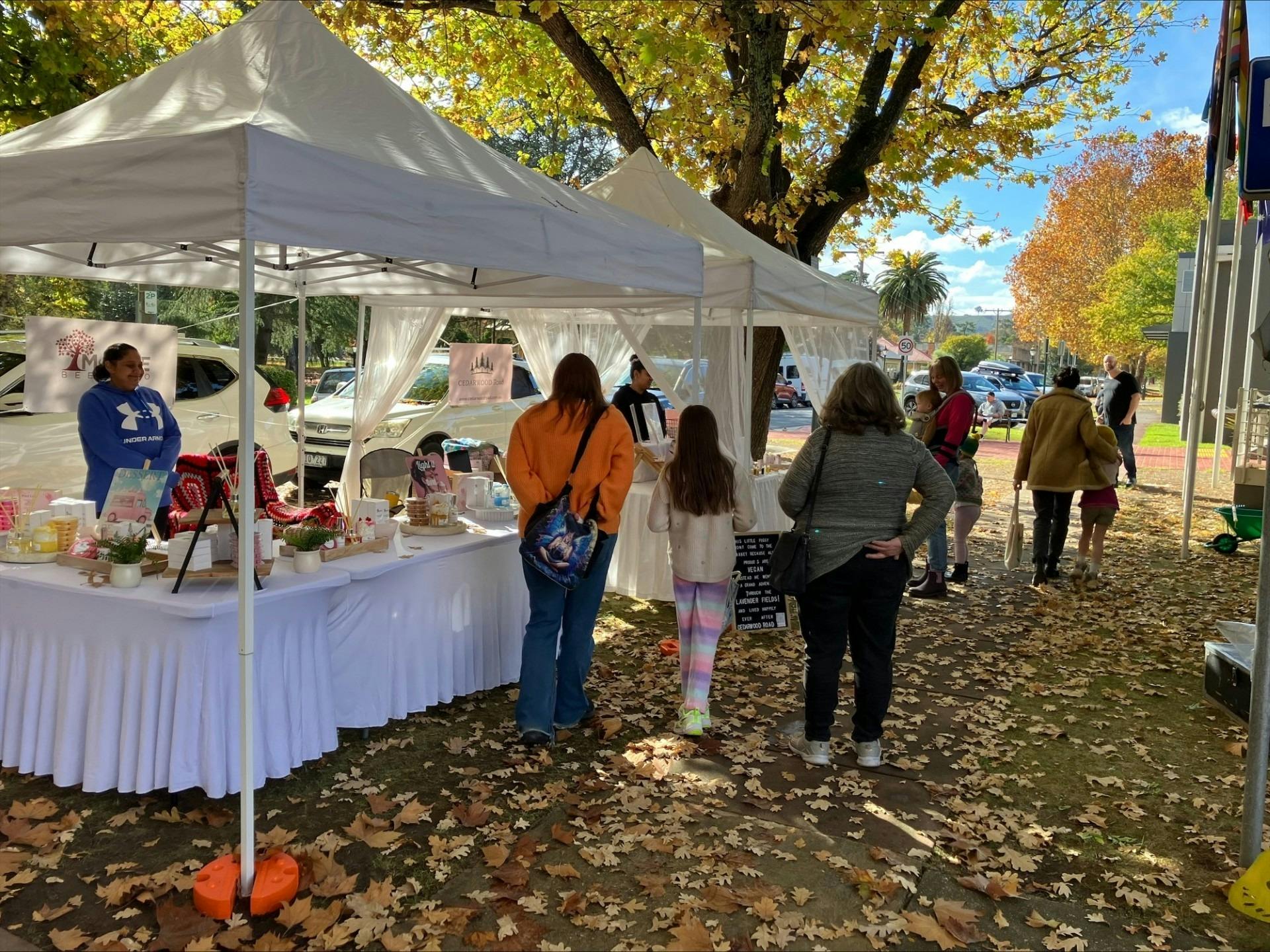 Stalls and customers at the beanie festival
