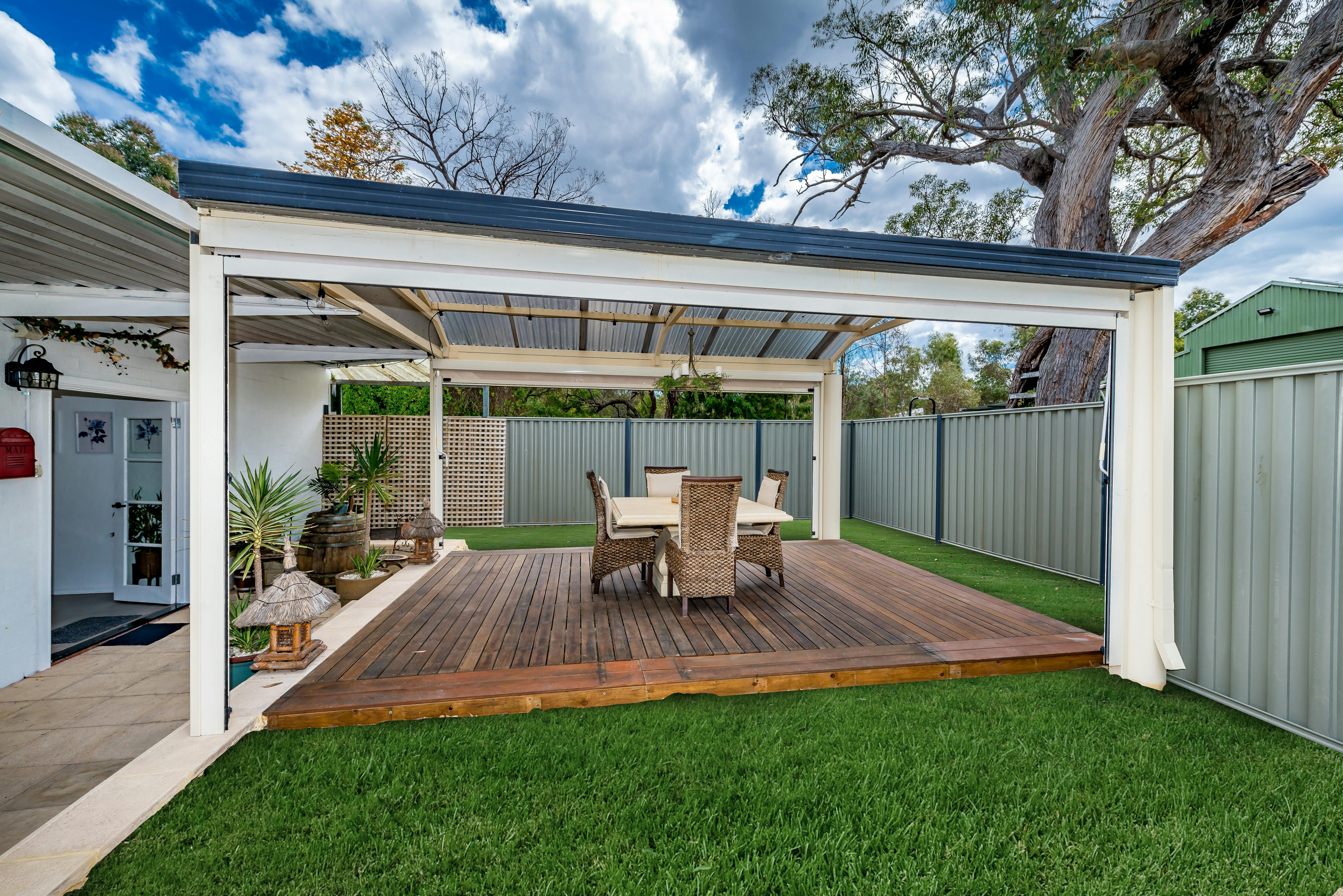 Outoor deck with stone dining table