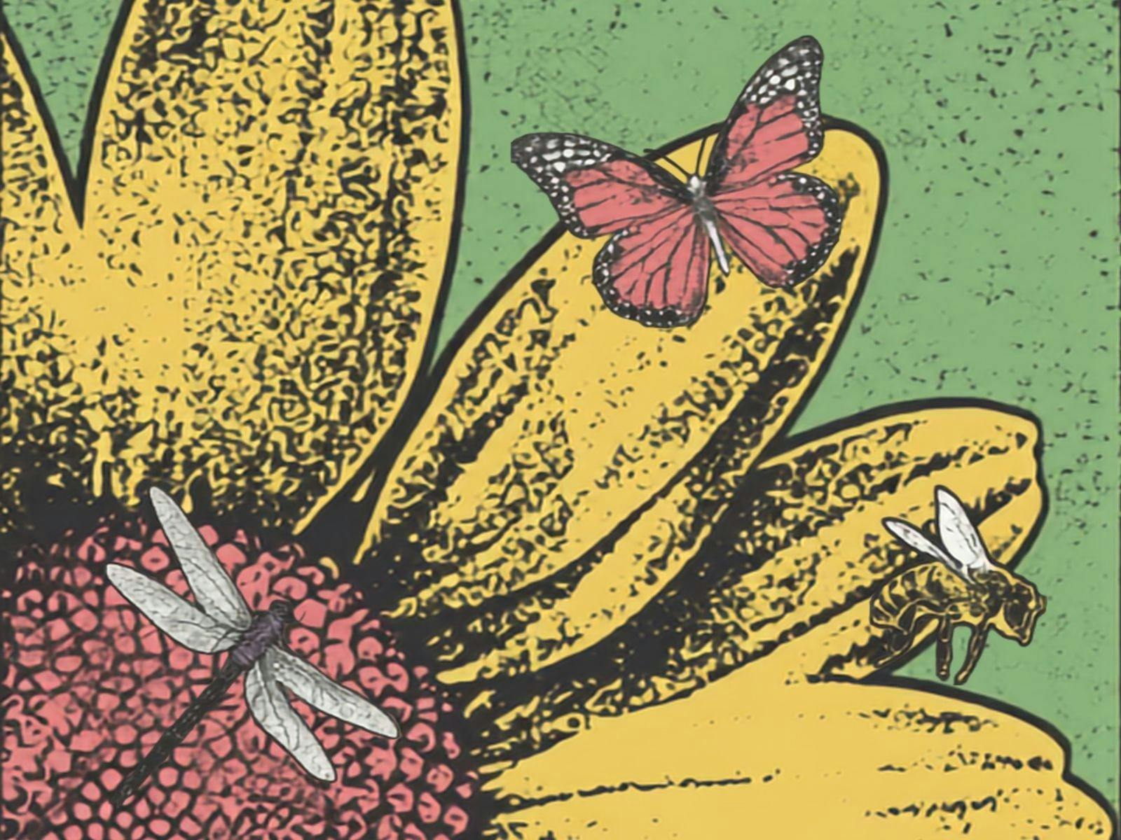 sunflower artwork with insects