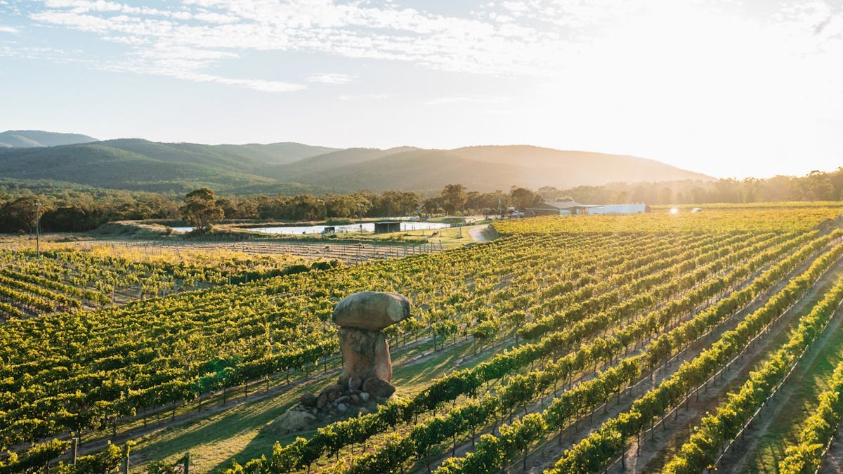 Balancing Heart Rock sunset at Balancing Heart Vineyard on the Granite Belt, South-East Queensland