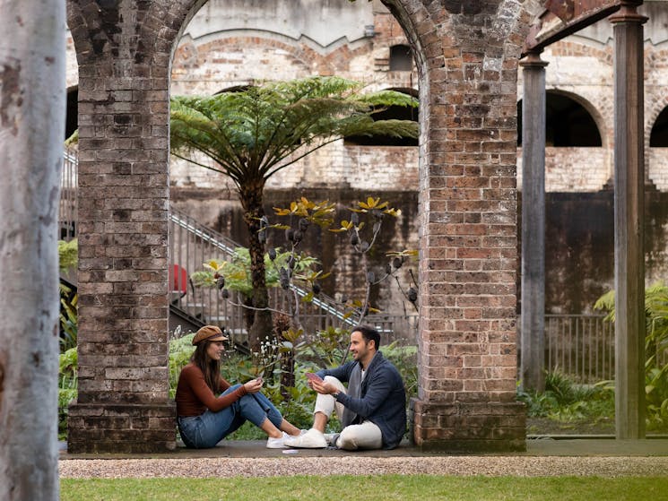 Couple relaxing in the heritage-listed award-winning Paddington Reservoir Gardens, Paddington