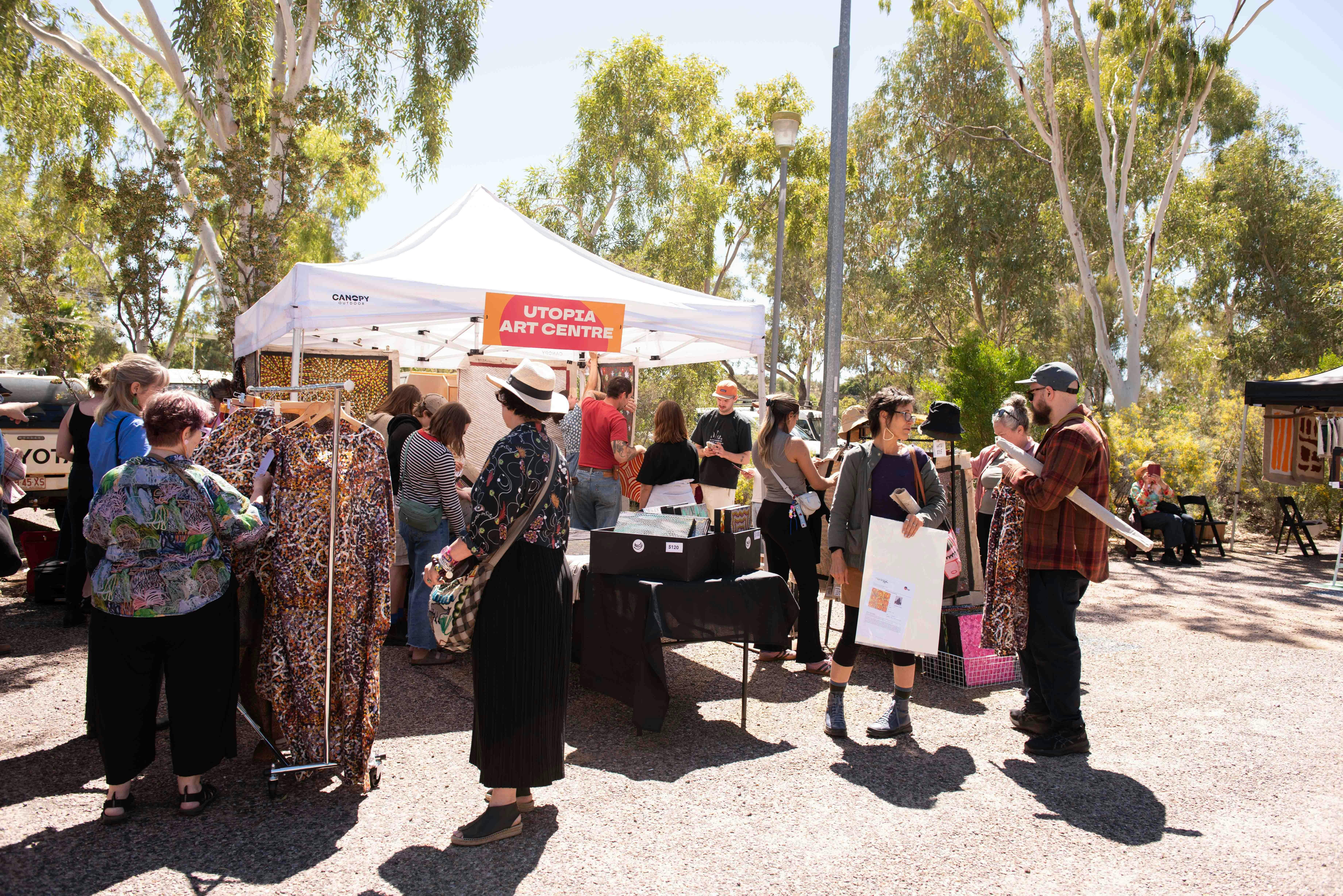 Utopia Art Centre stall at Desert Mob Marketplace, 2025.