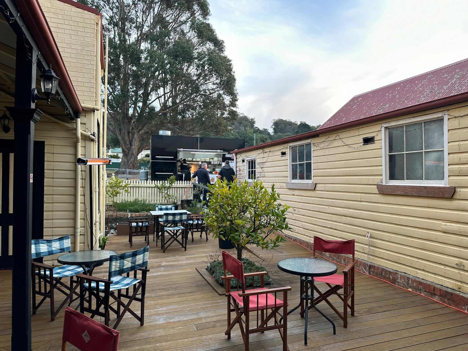 This photo is of the back deck at the Exchange Hotel