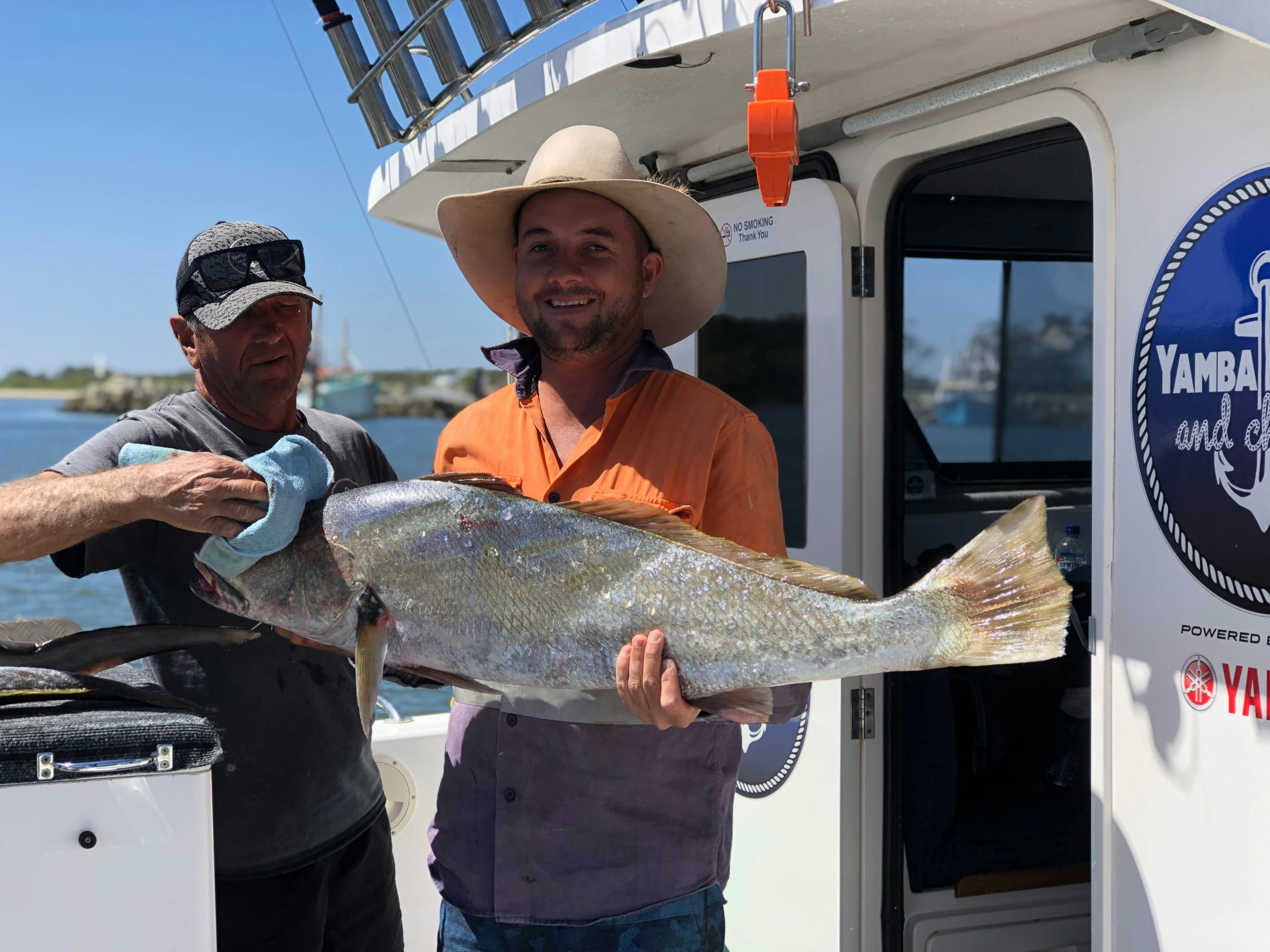A hefty mulloway caught onboard Yamba Fishing and Charters