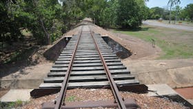 Track over a small bridge, note timber railway sleepers.