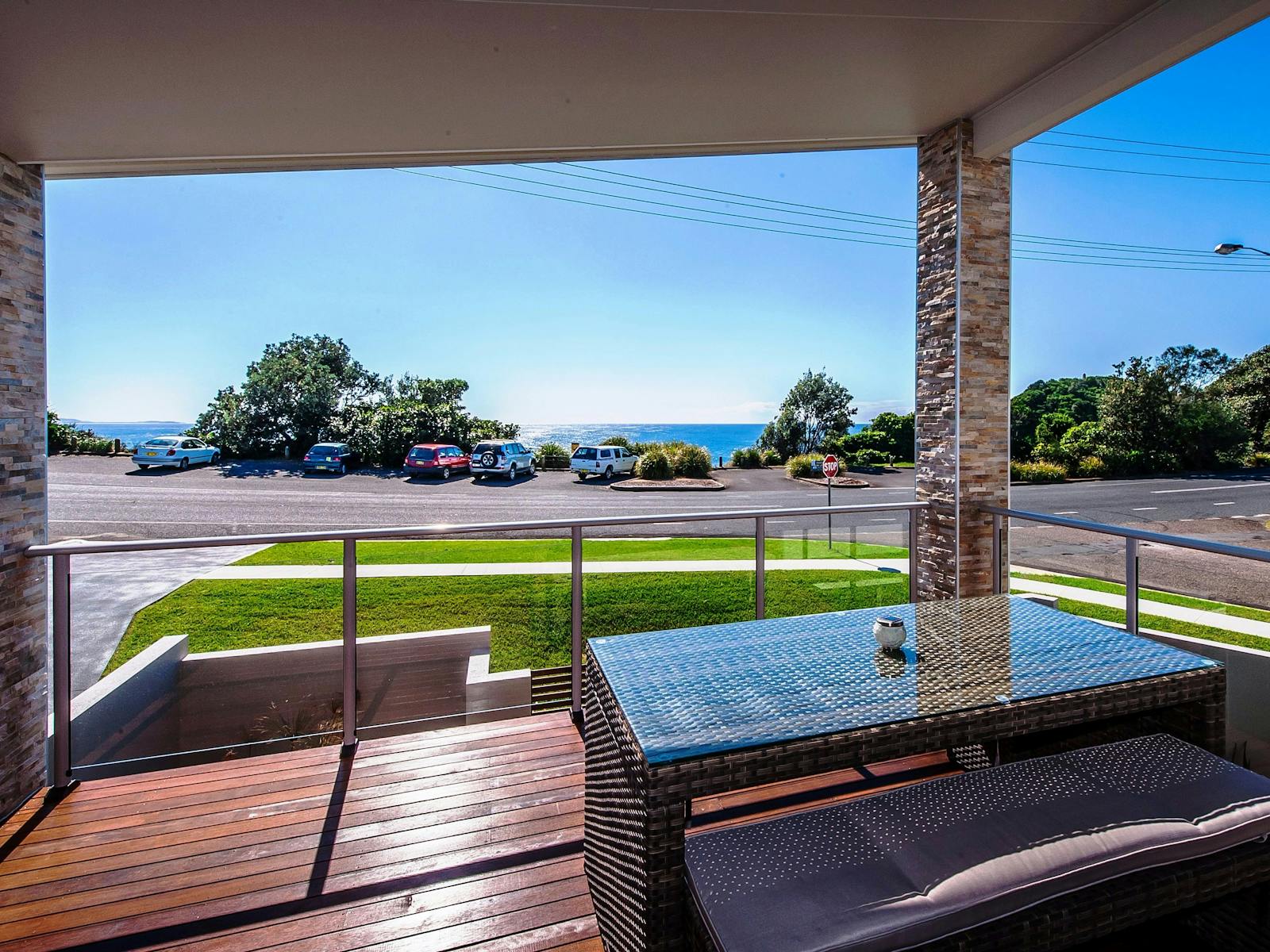 Blick vom Balkon des Strandhauses