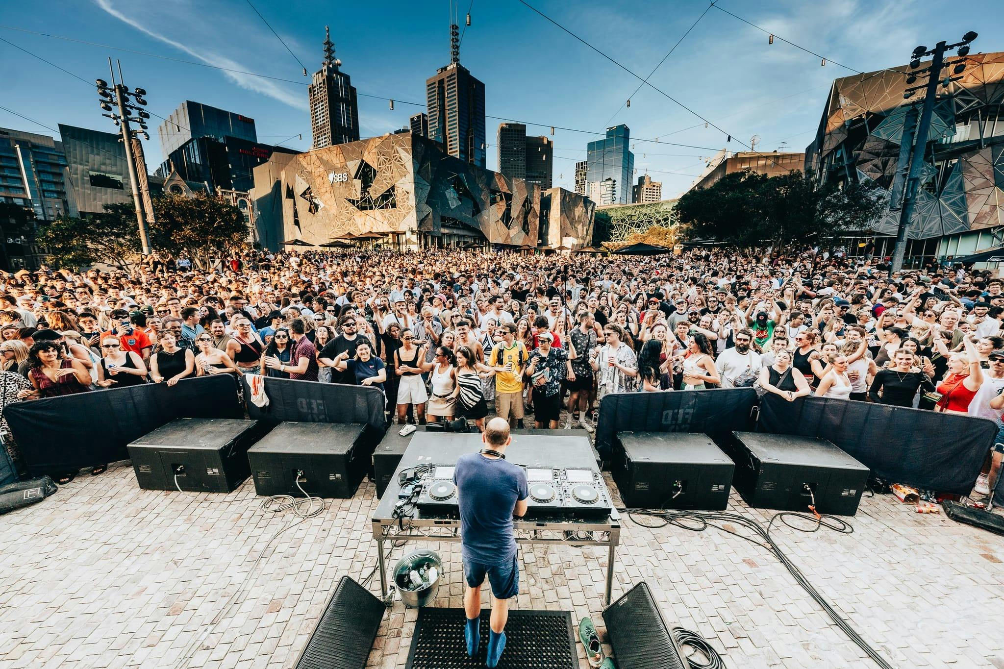 Caribou (Dan Snaith) performs a pop-up DJ set at Fed Square