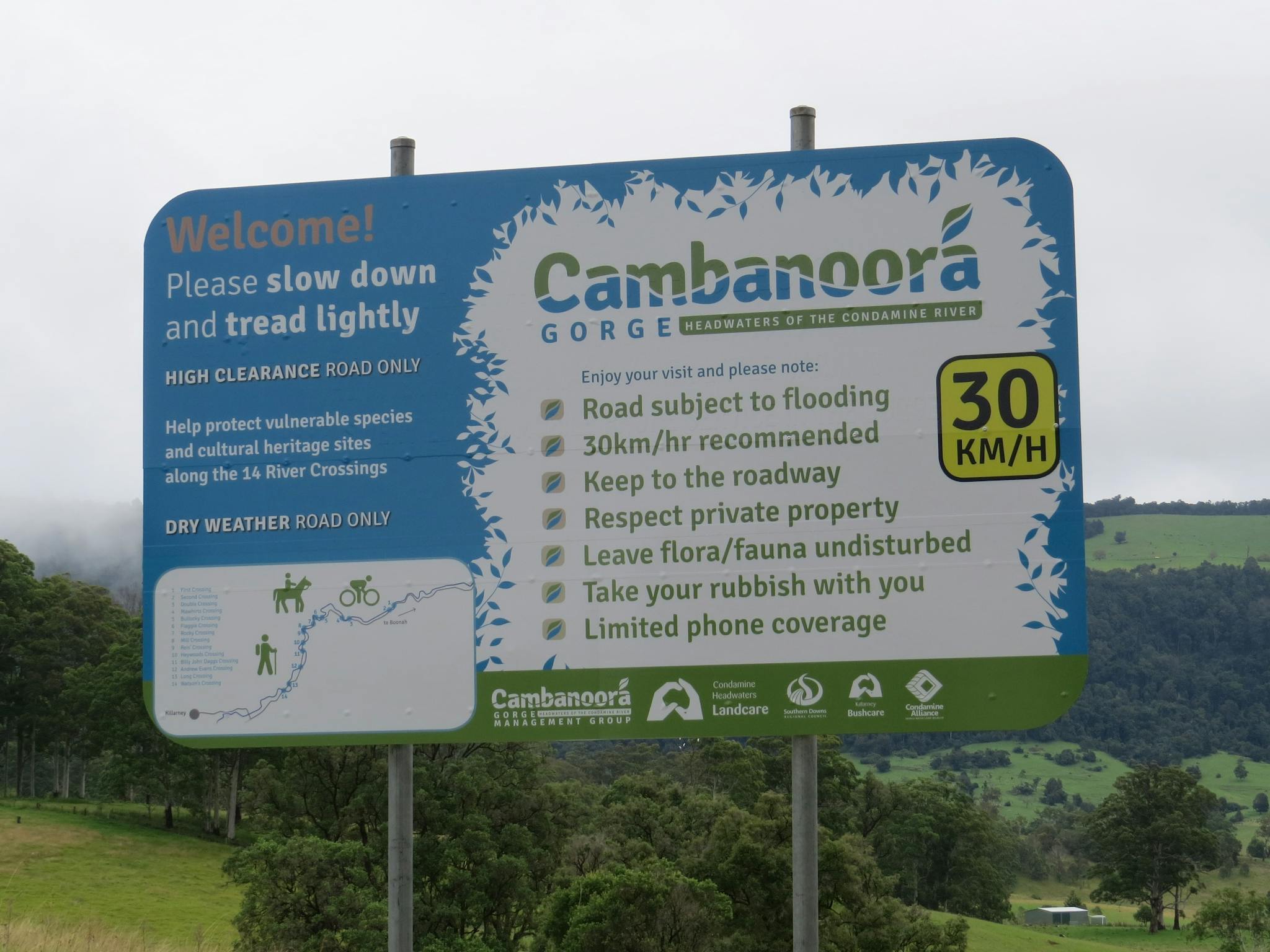 sign showing information for Cambanoora Gorge