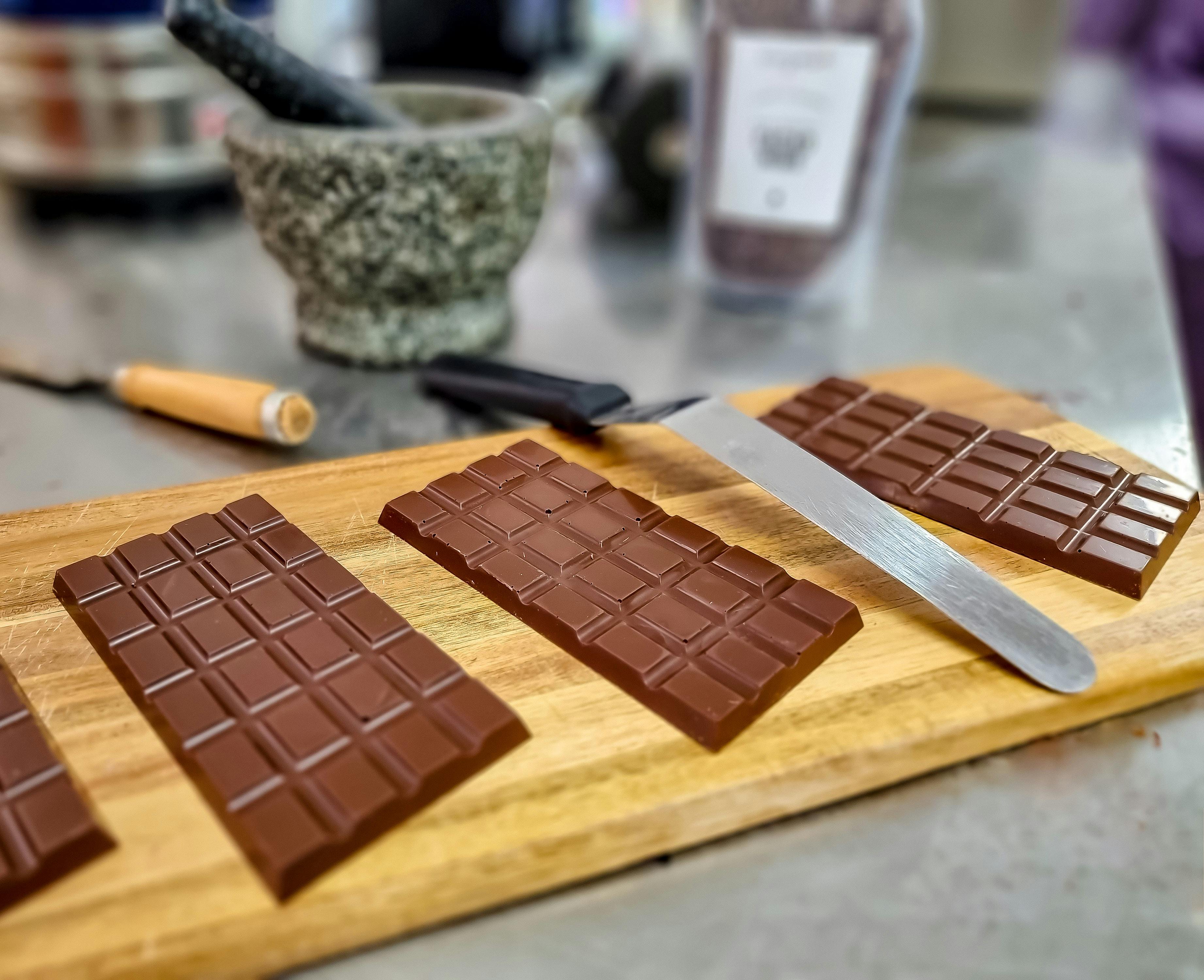 Blocks of chocolate on a board