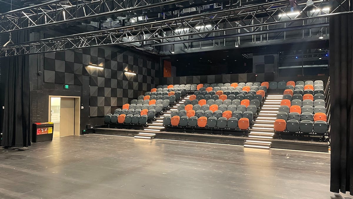 Three blocks of theatre seating in blackbox theatre. Three blocks of theatre seating in blackbox theatre.