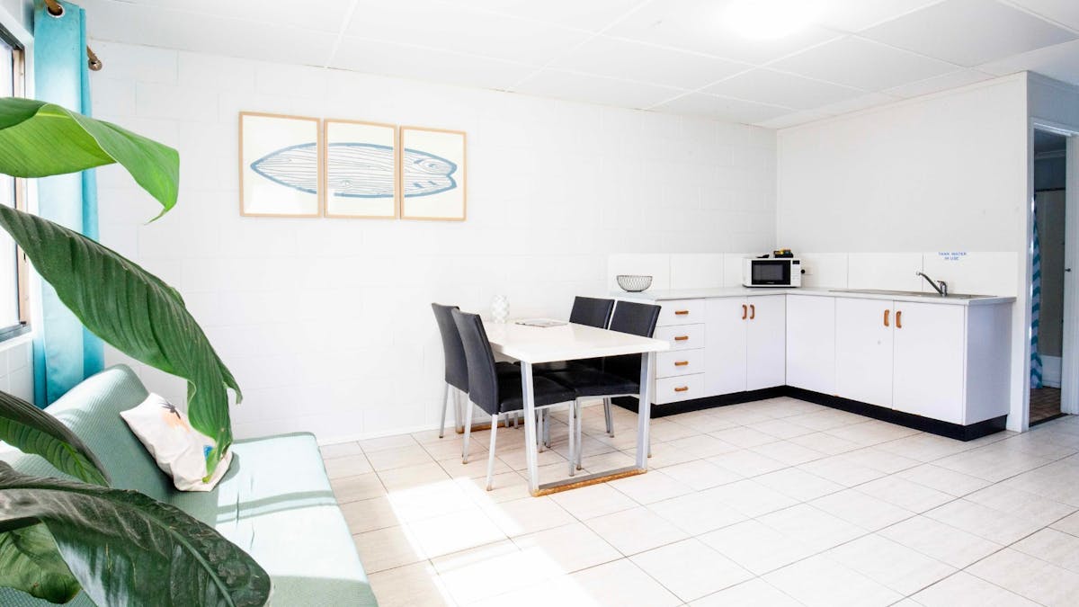 Inside Hotel Room, Dining and Kitchenettte Area at Dingo Beach Hotel