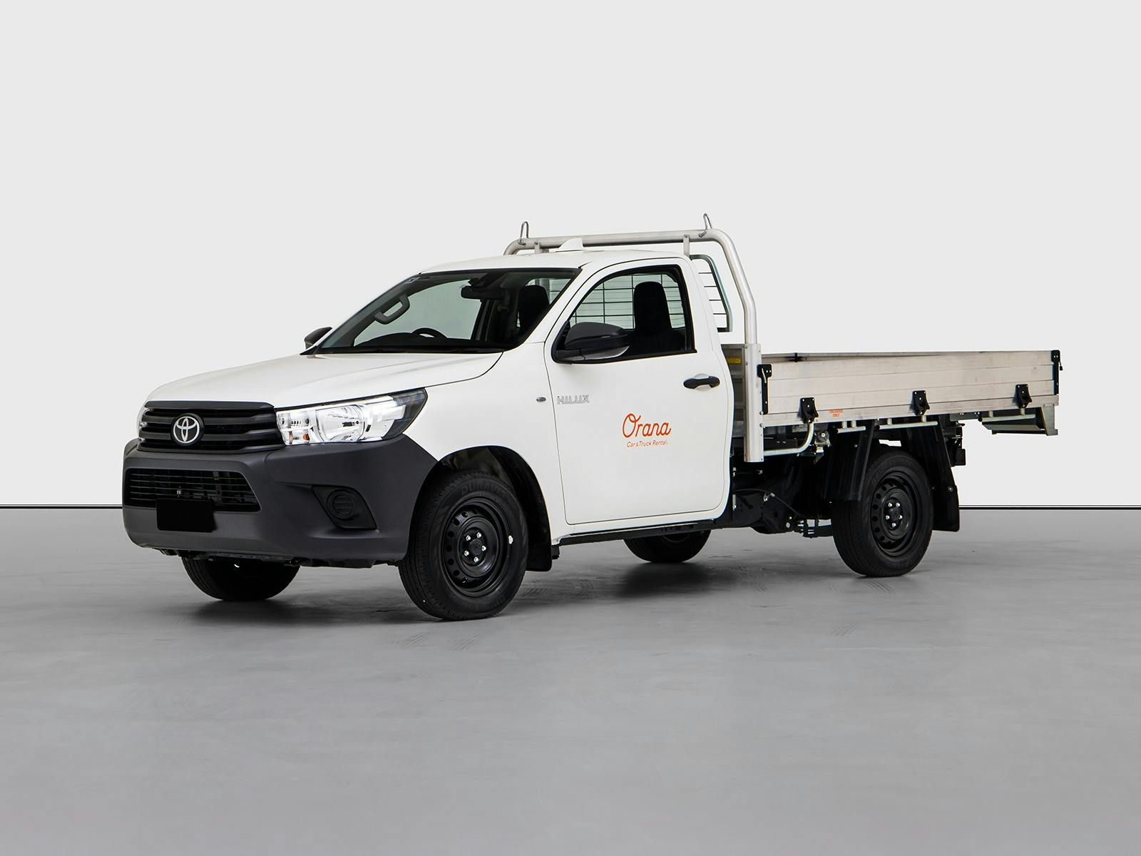White Toyota Ute with Orana branding, shown from the front side on a plain studio background.