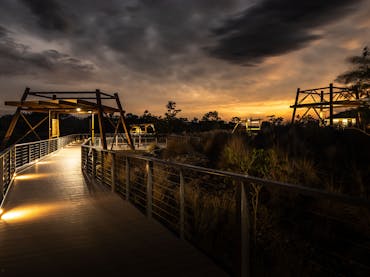 Miners' Memorial boardwalk twilight hour Miners' Memorial boardwalk twilight hour