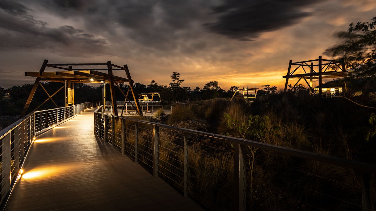 Miners' Memorial boardwalk twilight hour