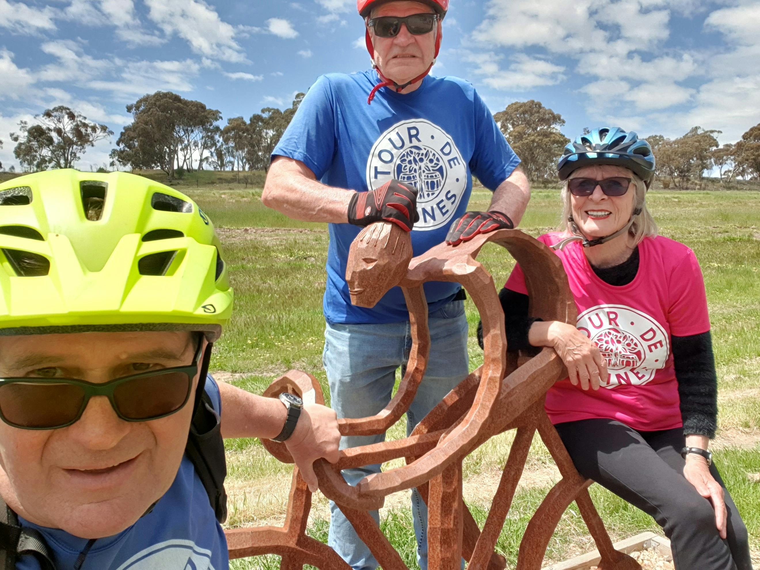 Enjoying sculptures along the Riesling Trail