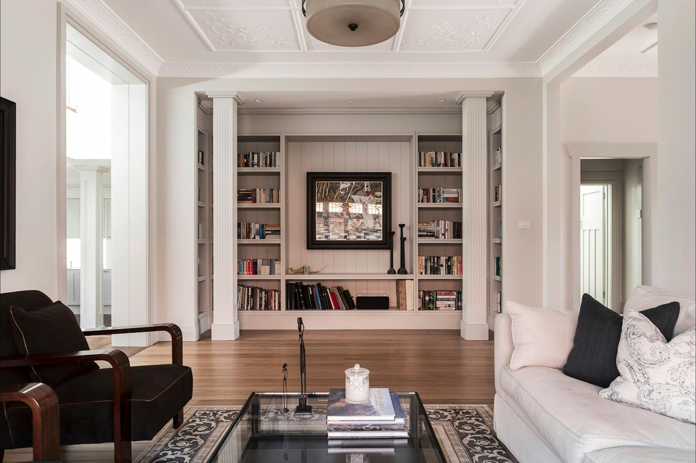 You'll love the built-in library in the living area