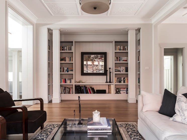 You'll love the built-in library in the living area