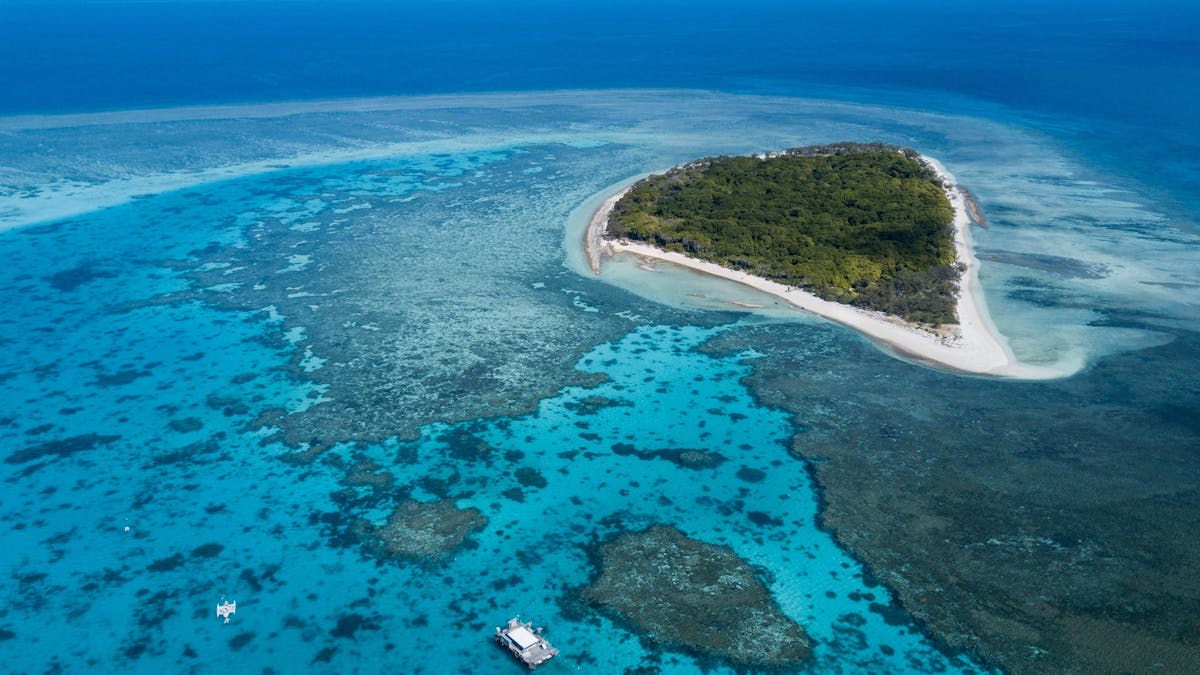 Aerial view of heart shaped Lady Musgrave Island
