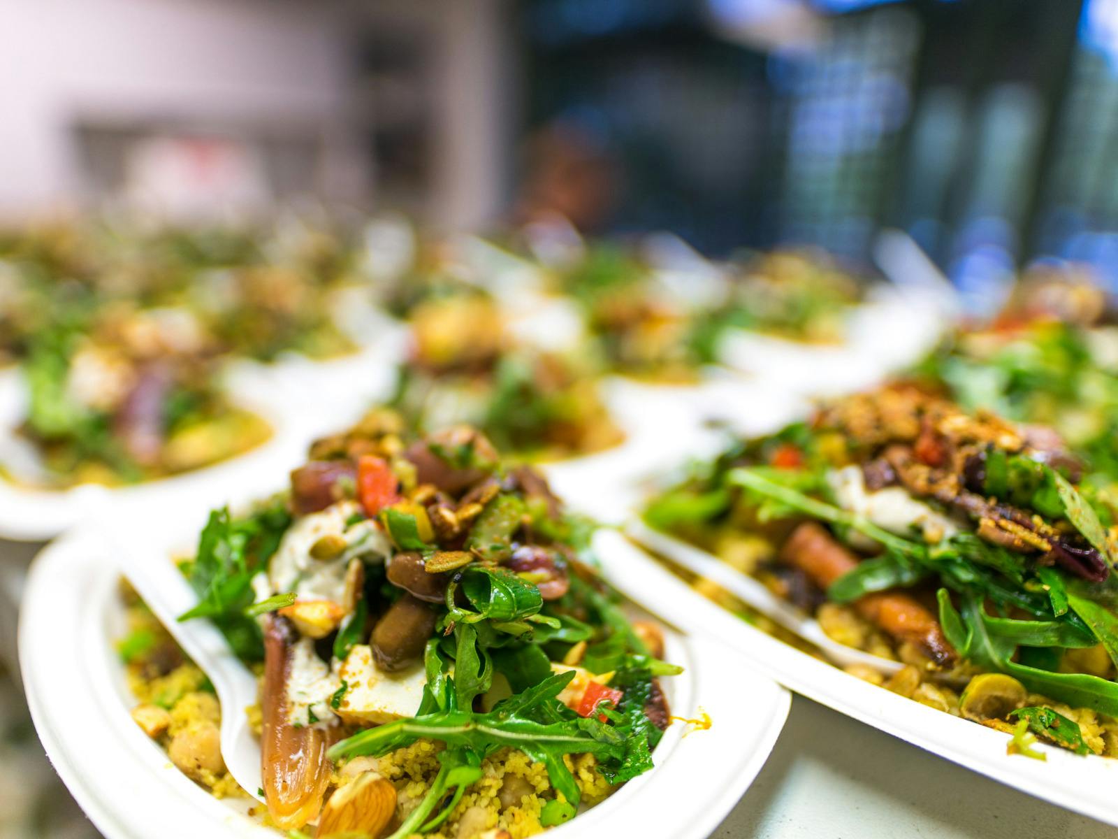 Plates of delicious plant-based food