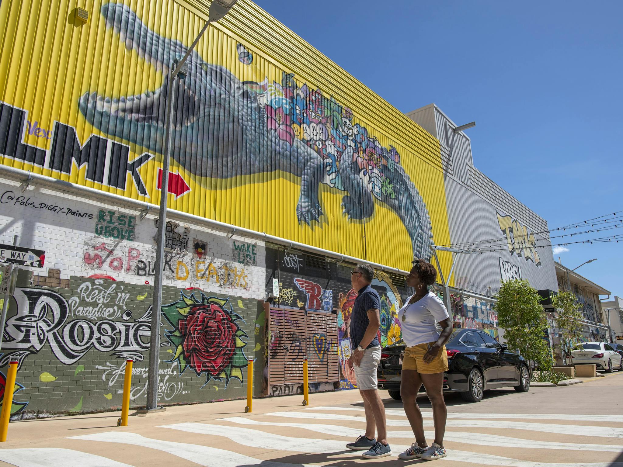 Couple admiring Darwin Street Art