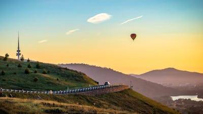 Hot air balloon over the Canberra bushland