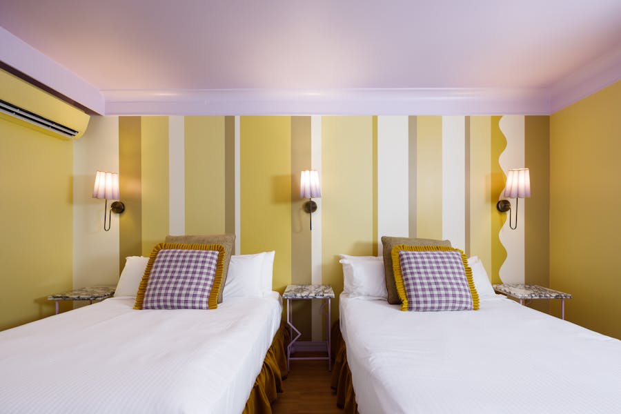 inside one of the twin double rooms