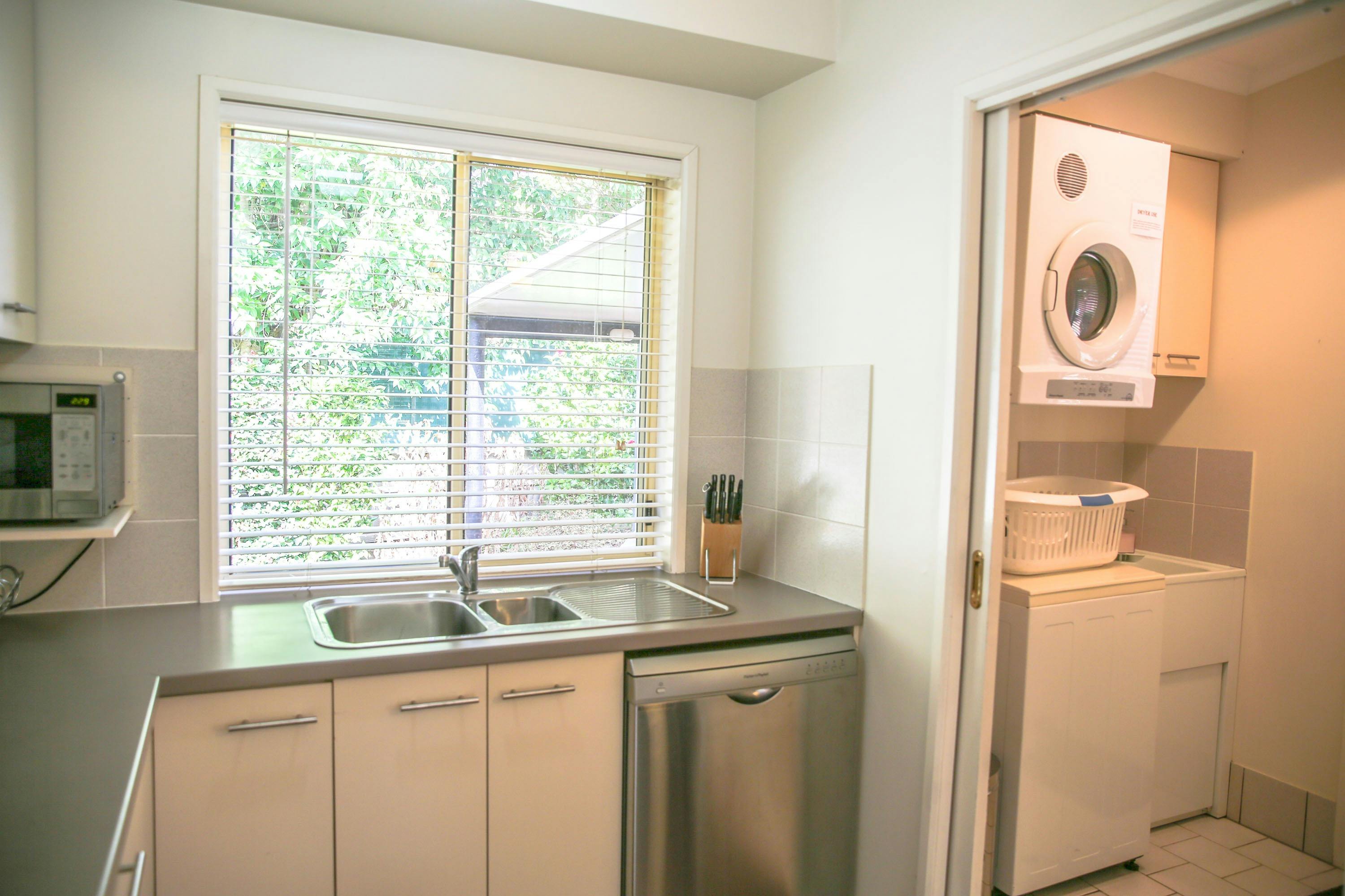 Kitchen and Laundry at Silver Birches Holiday Units with Alpine Valley Getaways