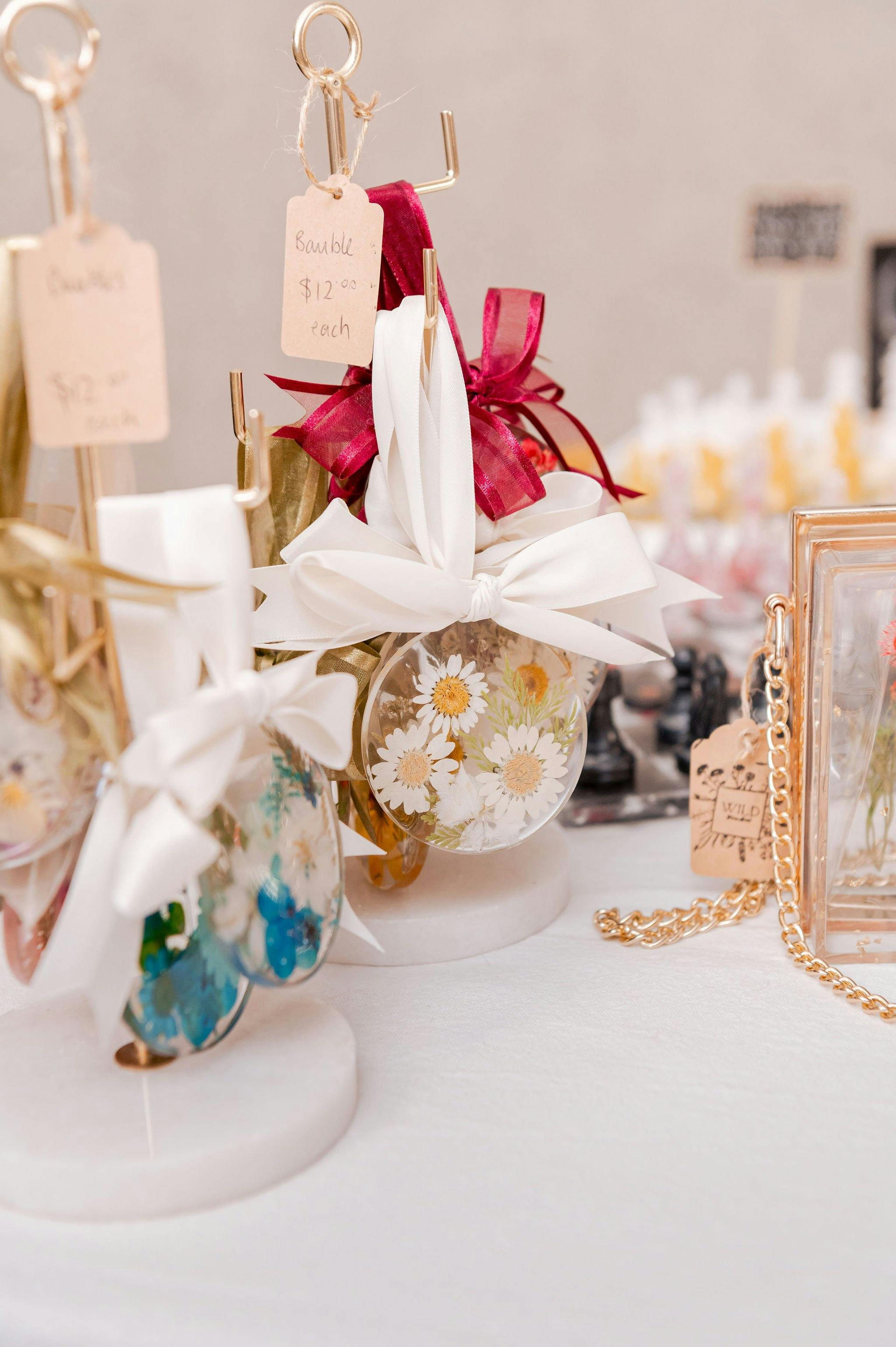 Handmade baubles with pressed flowers