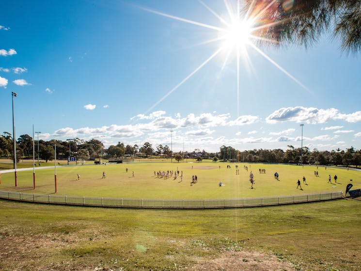 Wide angle shot of the sports oval at Olds Park