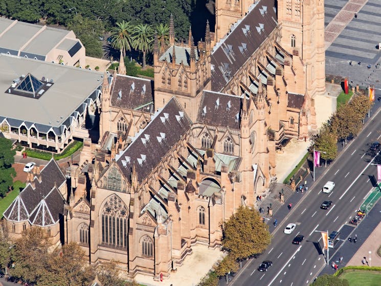 Aerial of St Mary's Cathedral, Sydney