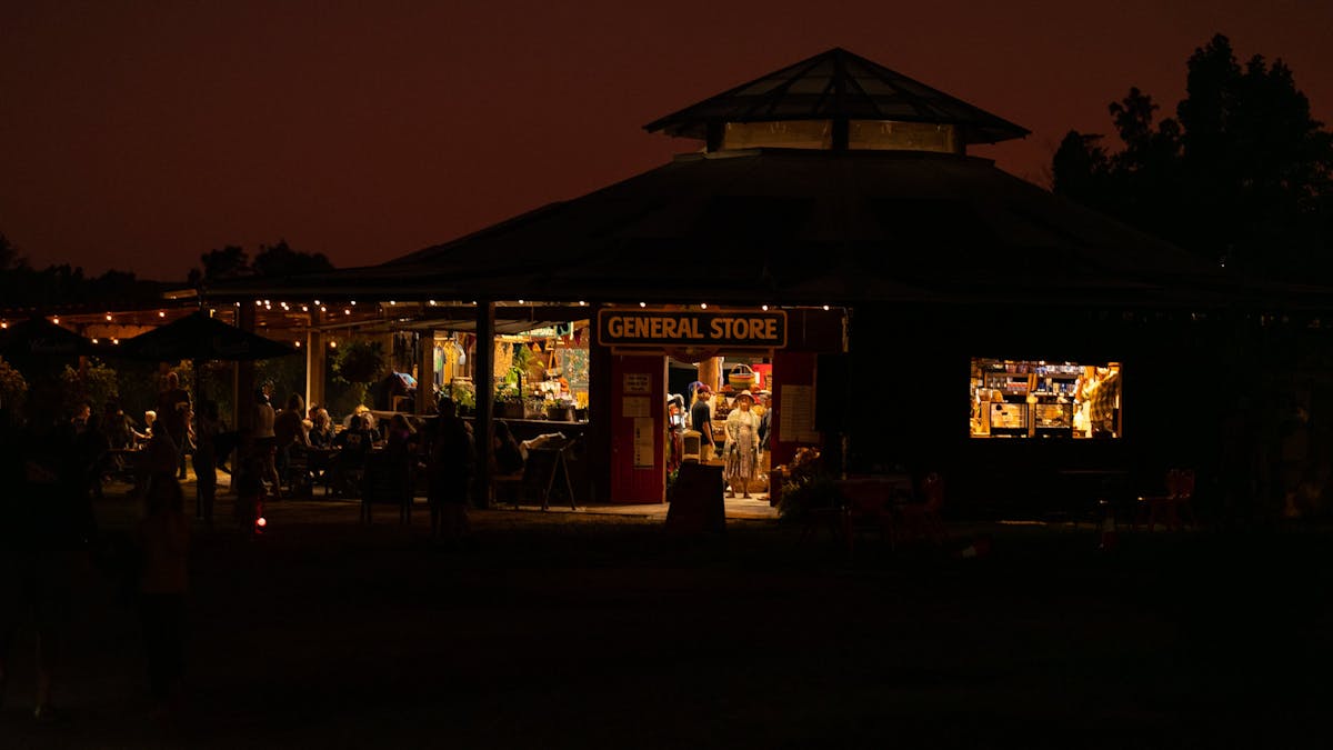 General store at Woodfordia, nightime
