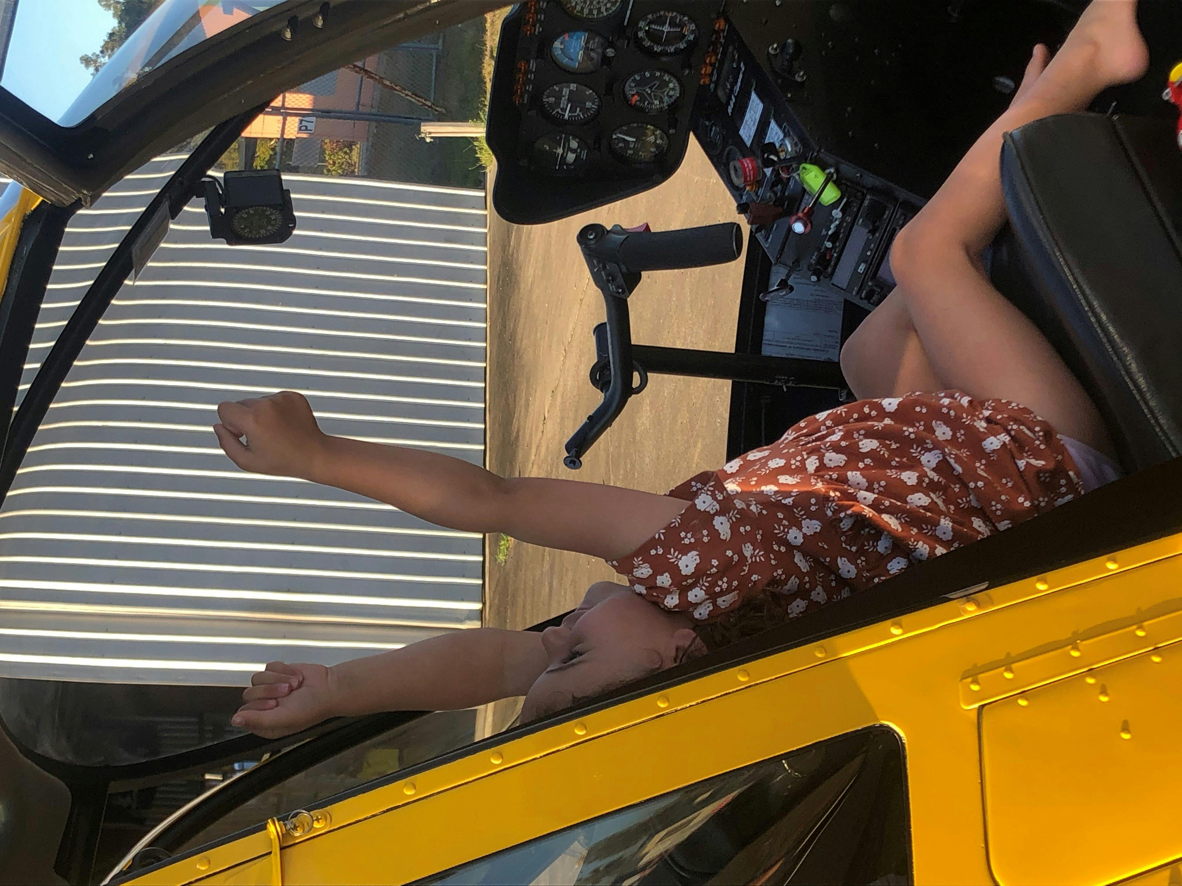 Fist pumps for her first tiem flying