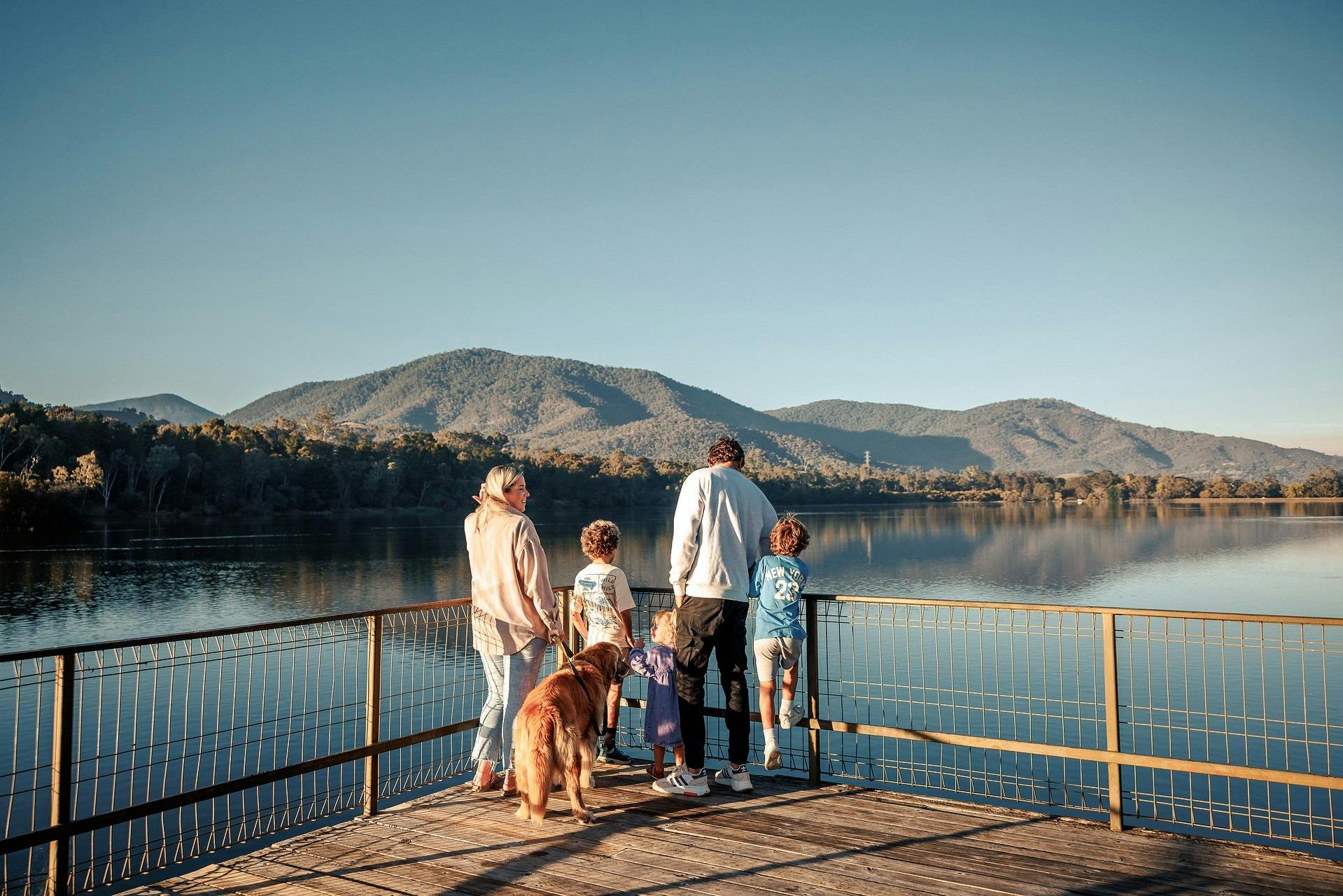 Family at Eildon Pondage viewing platform