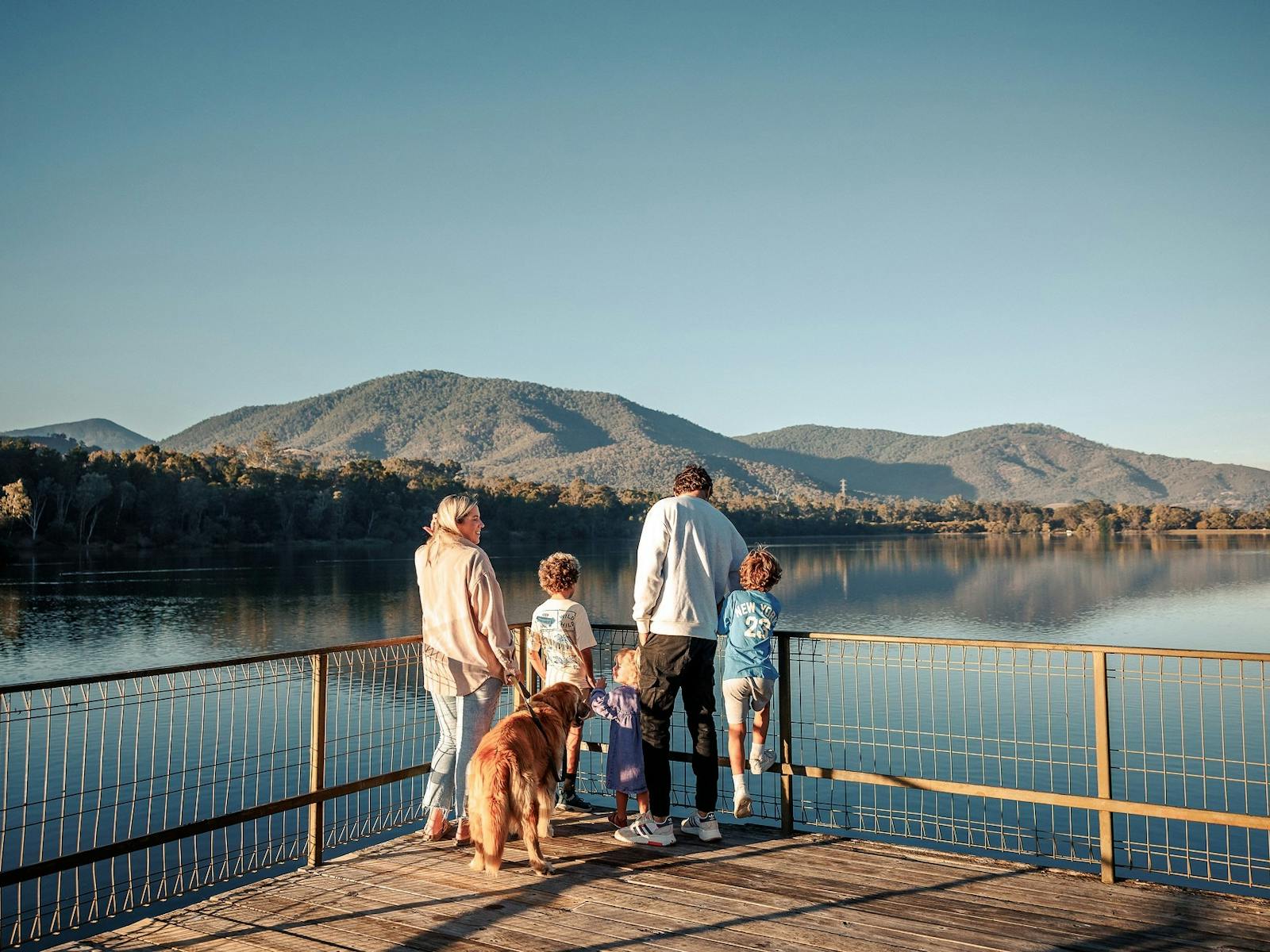 Family at Eildon Pondage viewing platform