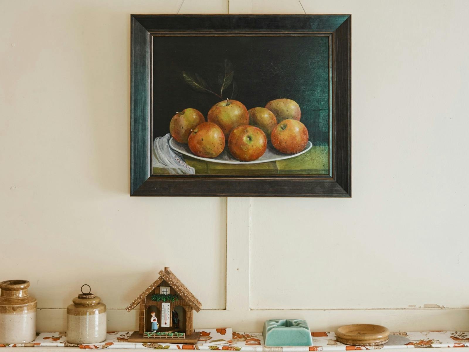Californian Crown apples, waiting, Charlotte Thodey, 2026, acrylic on board
