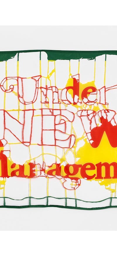 An image of a banner with the words under new management over a map of the world