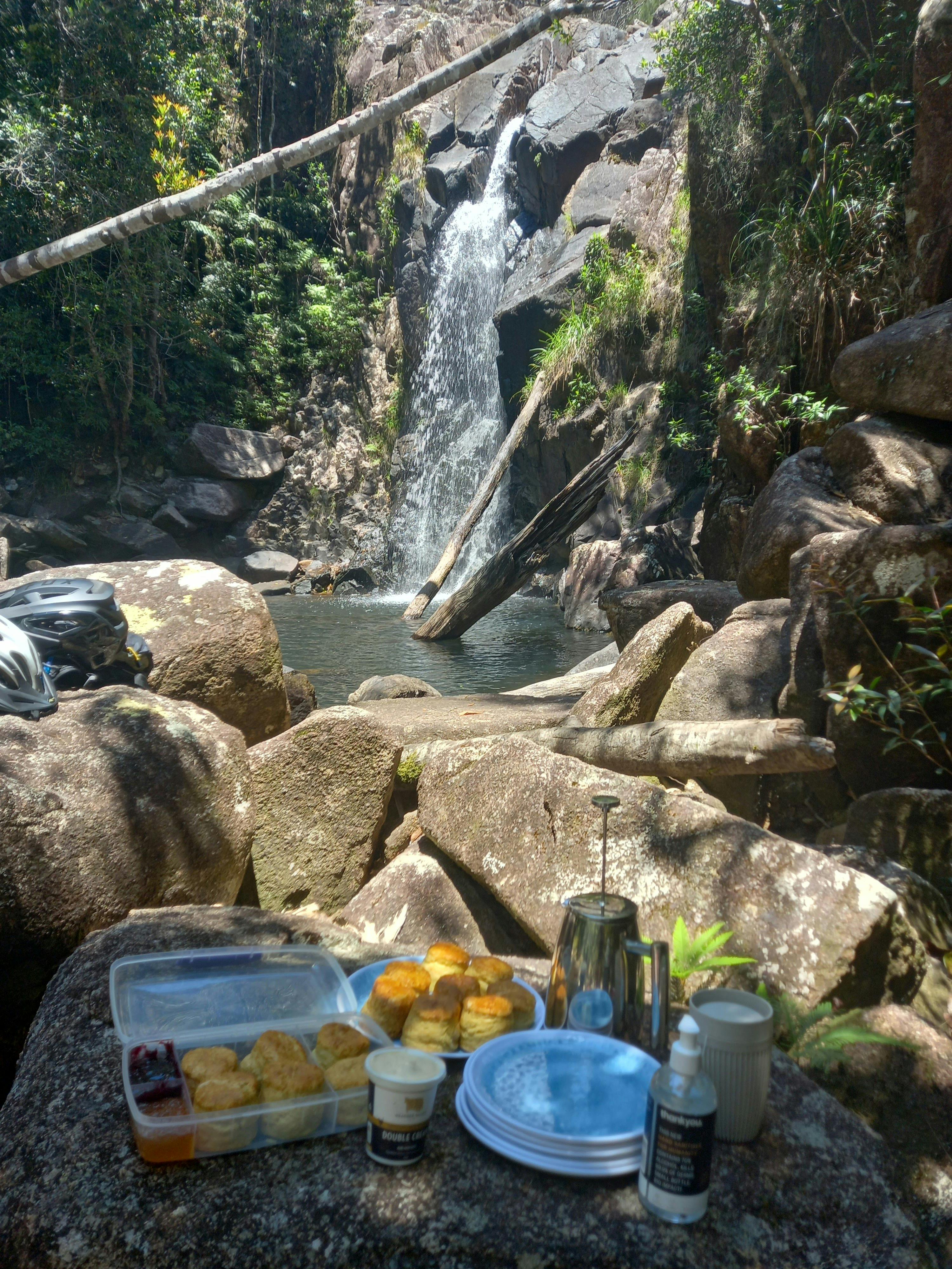 morning tea by waterfall