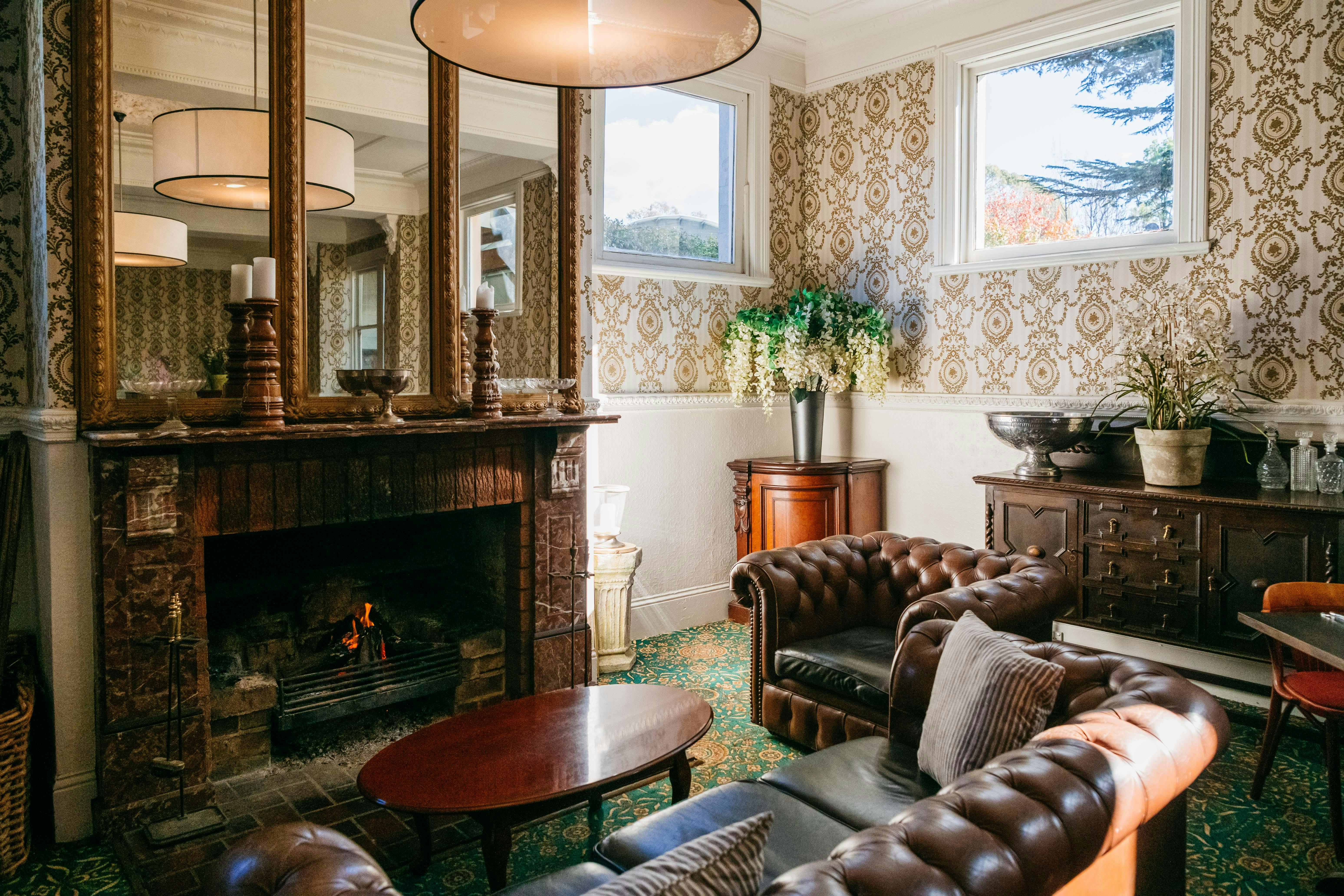 Fireplace in restaurant