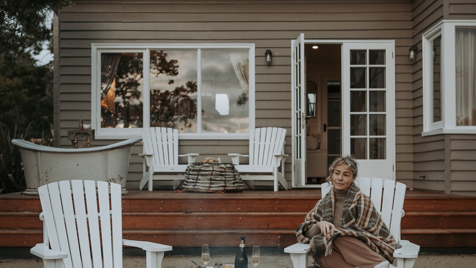 Unwind by the fire pit as the sun dips over the D’Entrecasteaux Channel