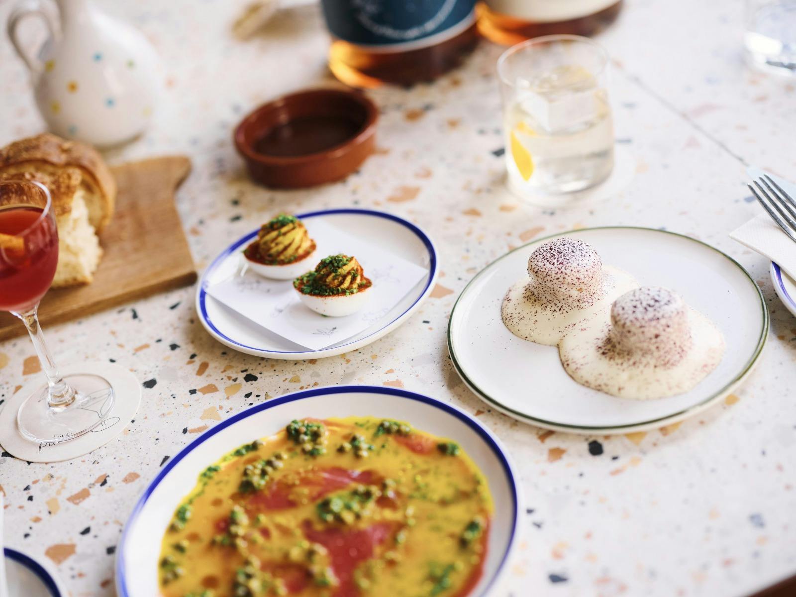 Pitzi Devilled Eggs, Tuna Carpaccio and Crunchy Risotto