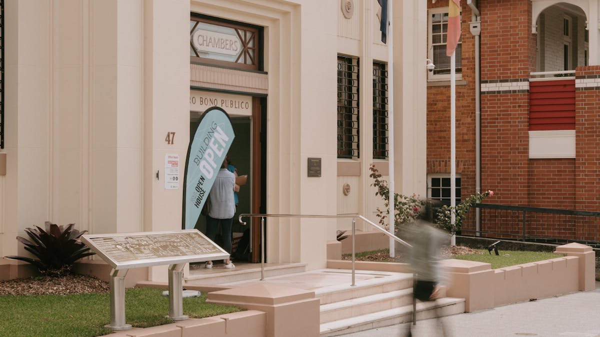 Town Hall with a person outside
