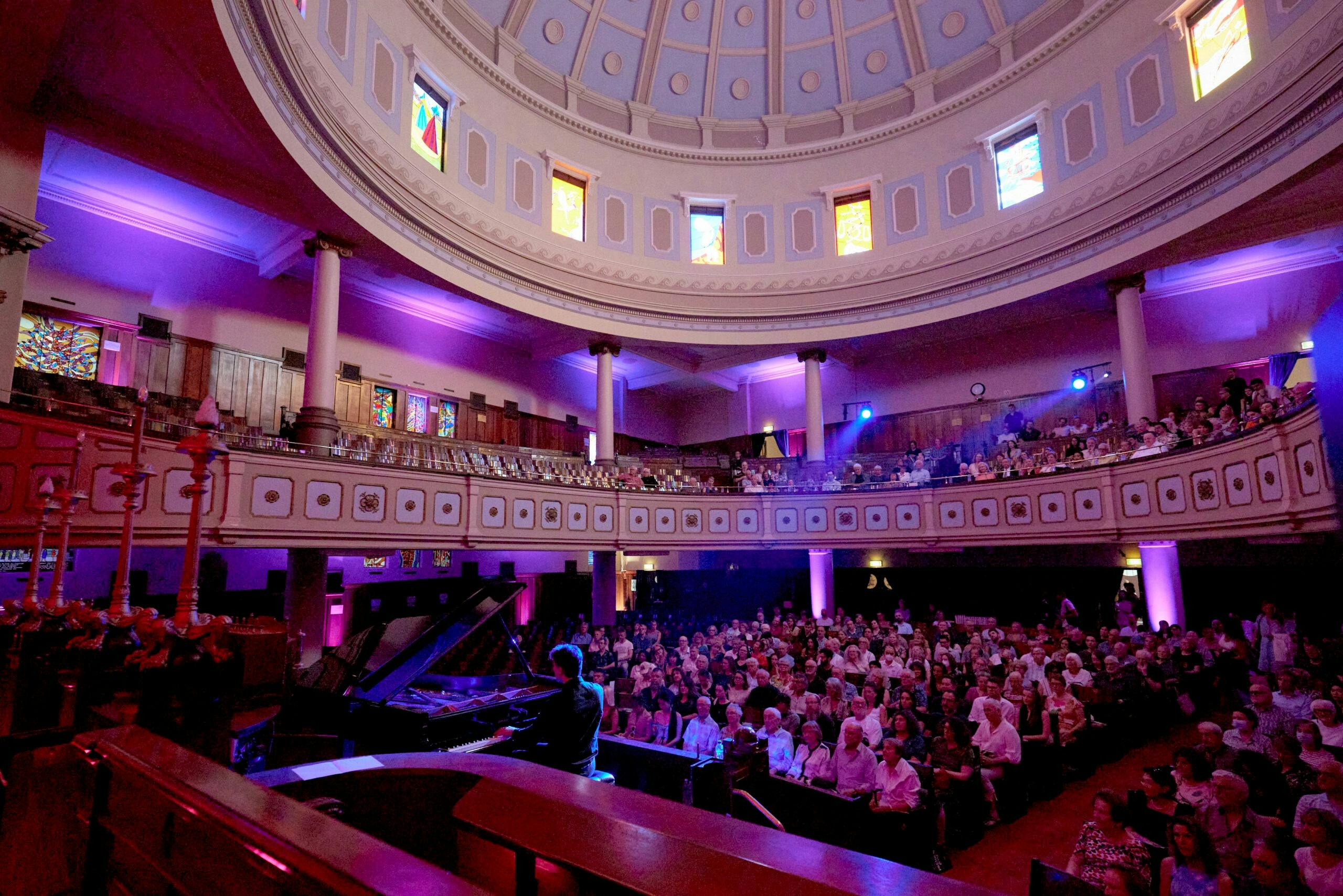 Toorak Synagogue lit up for a concert