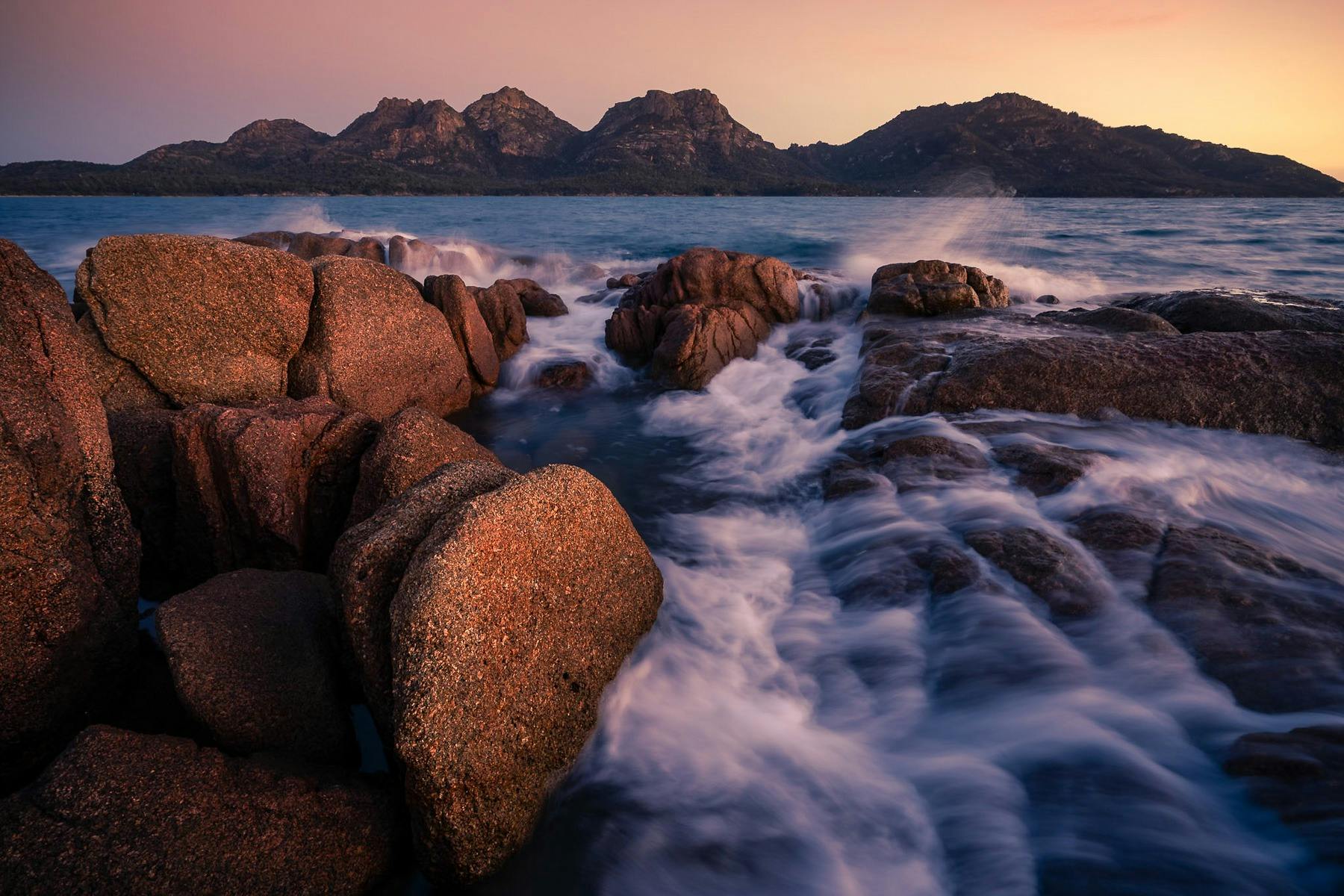 a wonderful sunset on the hazards range in tasmania