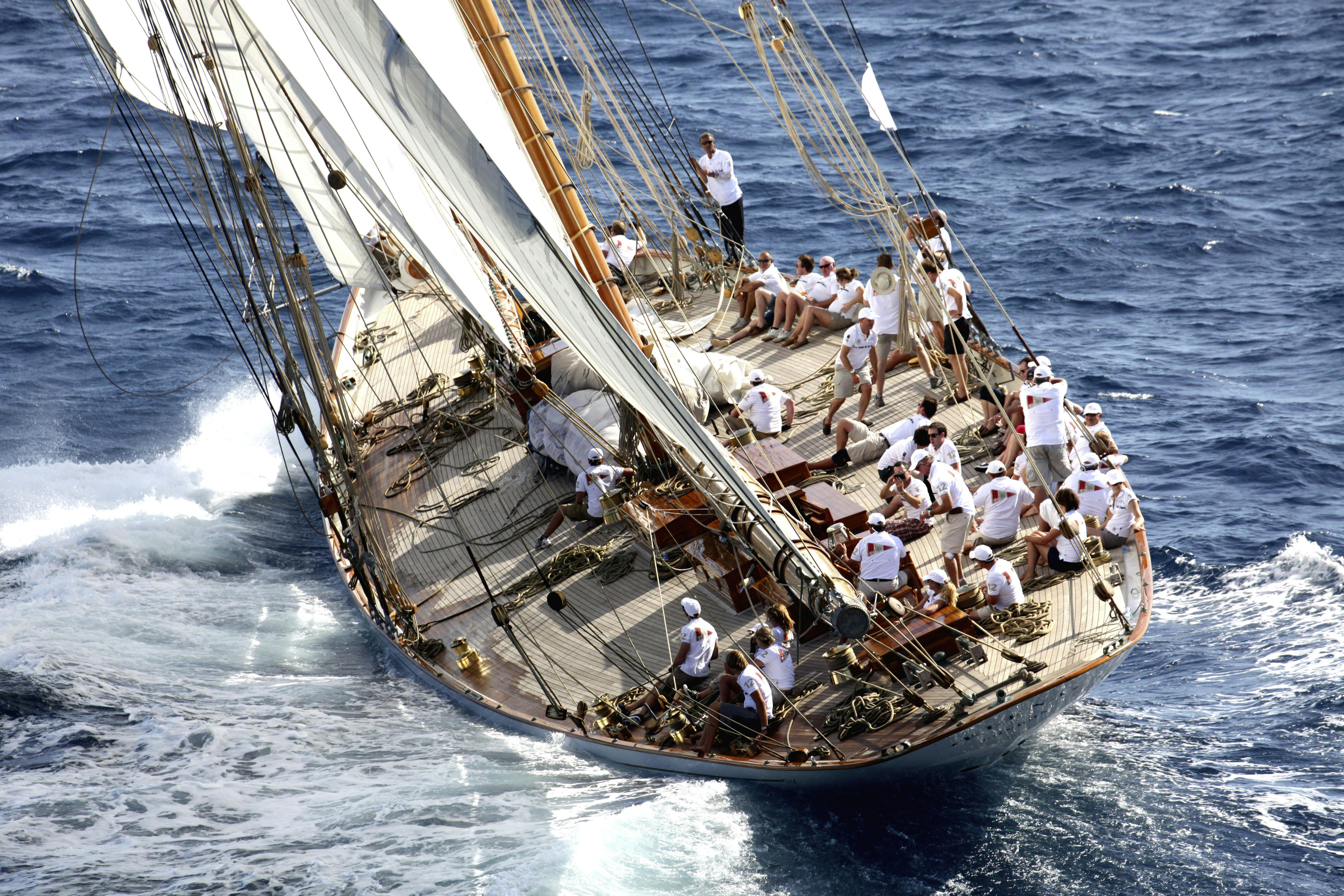 Amazing view of the magnificent yacht Elena sailing in Saint Tropez, France