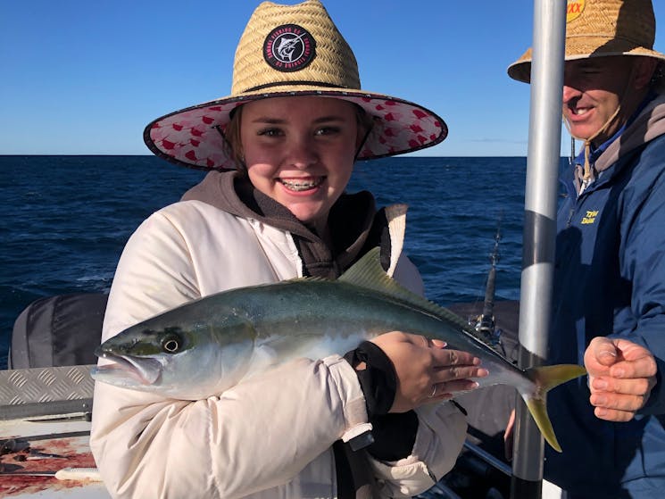 Kingfish caught by Callie on her fishing trip with Yamba Fishing and Charters