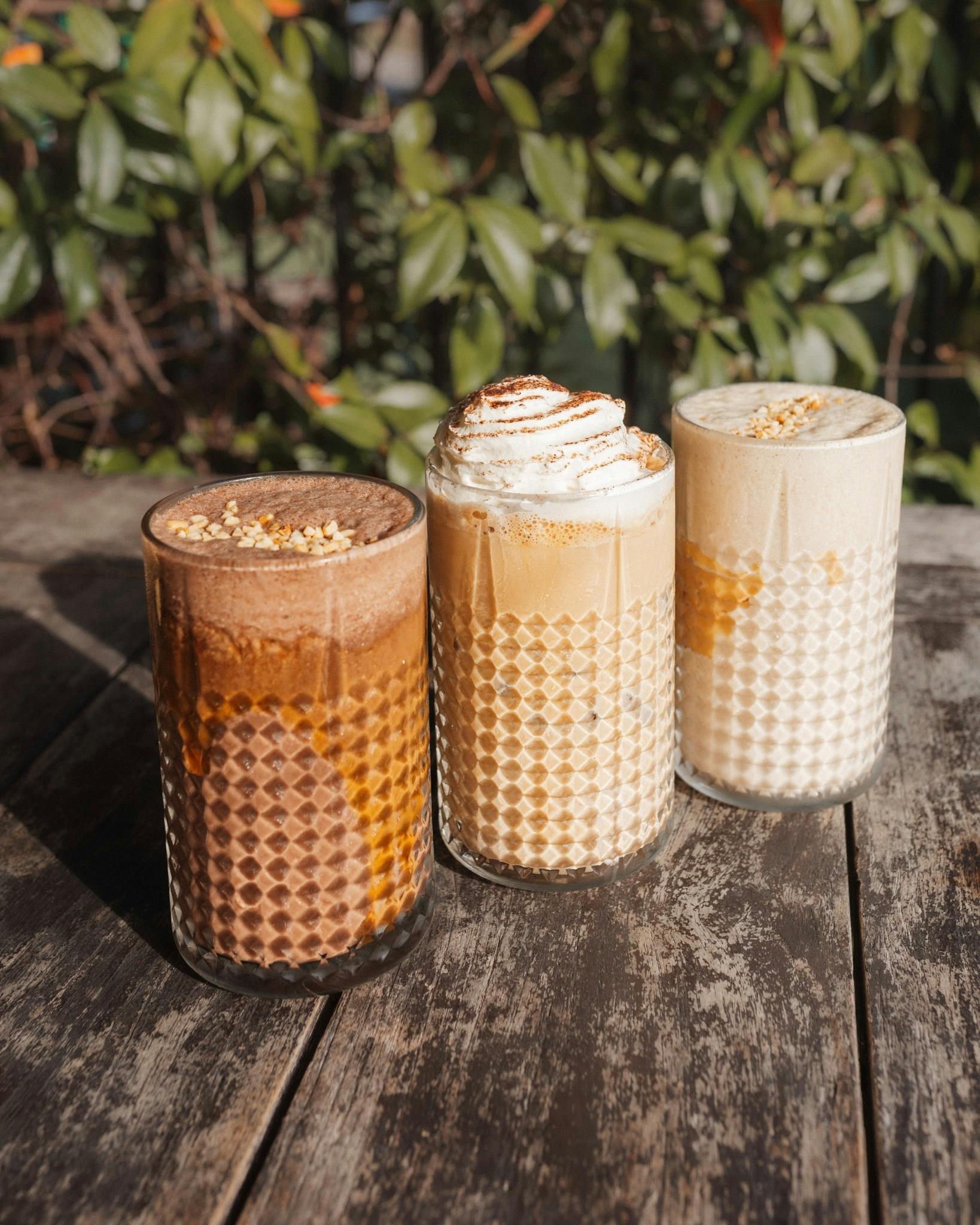 3 drinks on a table at Wildflour Canberra
